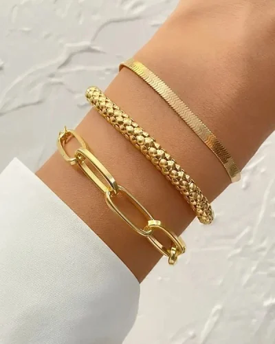 3 PEÇAS CONJUNTO MINIMALISTA PULSEIRA DE CORRENTE